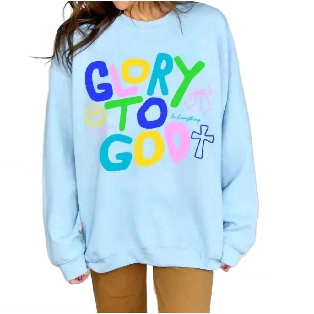 NEW POPPY & PINE glory to god sweatshirt in light blue
